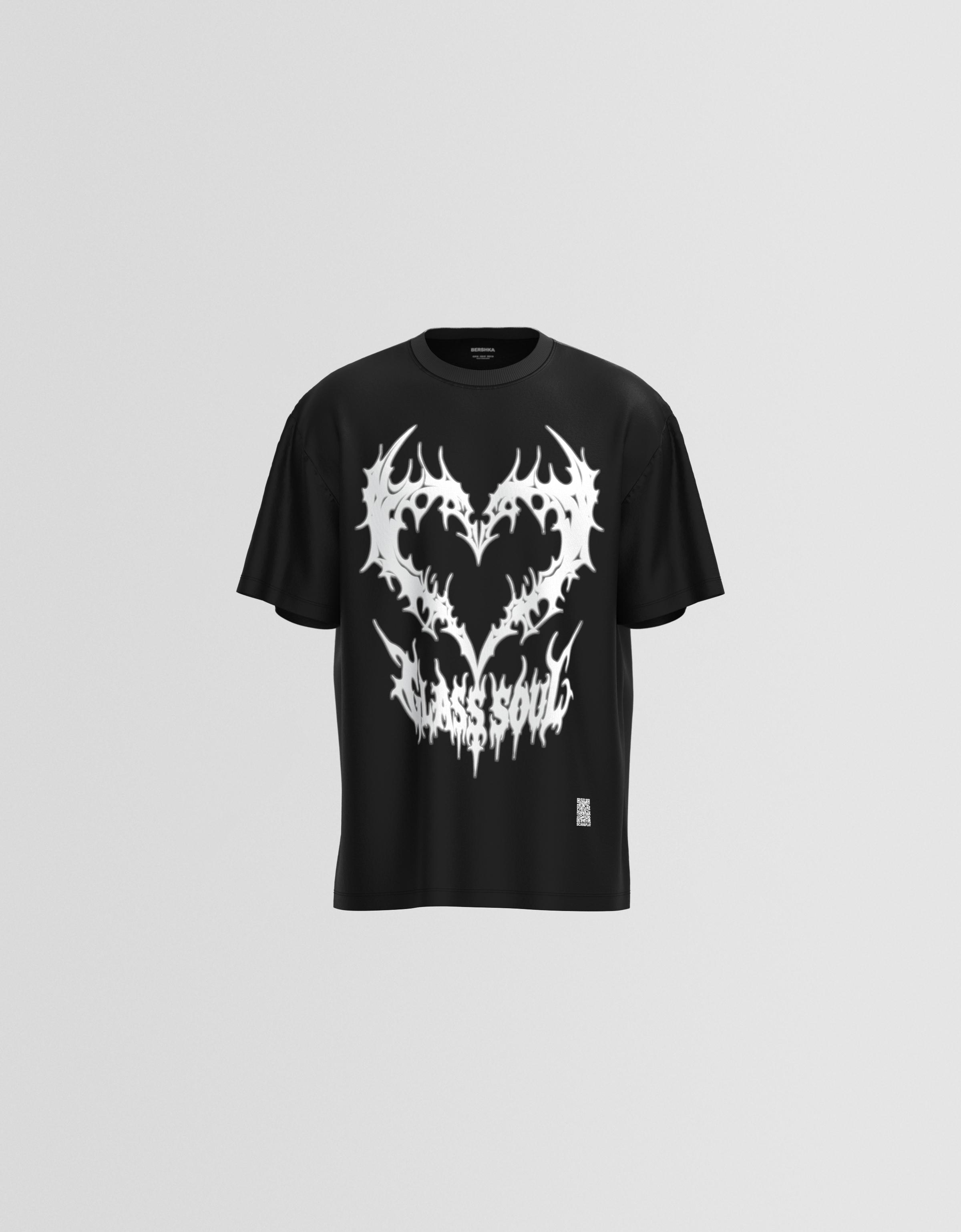 Bershka T-Shirt Mit Print Und Kurzen Ärmeln Herren Xs Schwarz