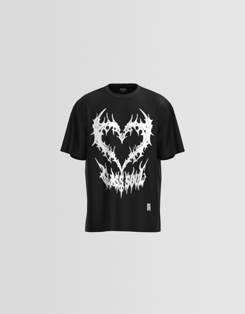 Camiseta manga corta print-Negro