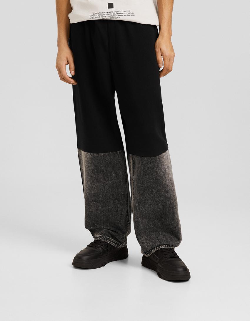 Pantalon baggy denim molleton-Noir-2