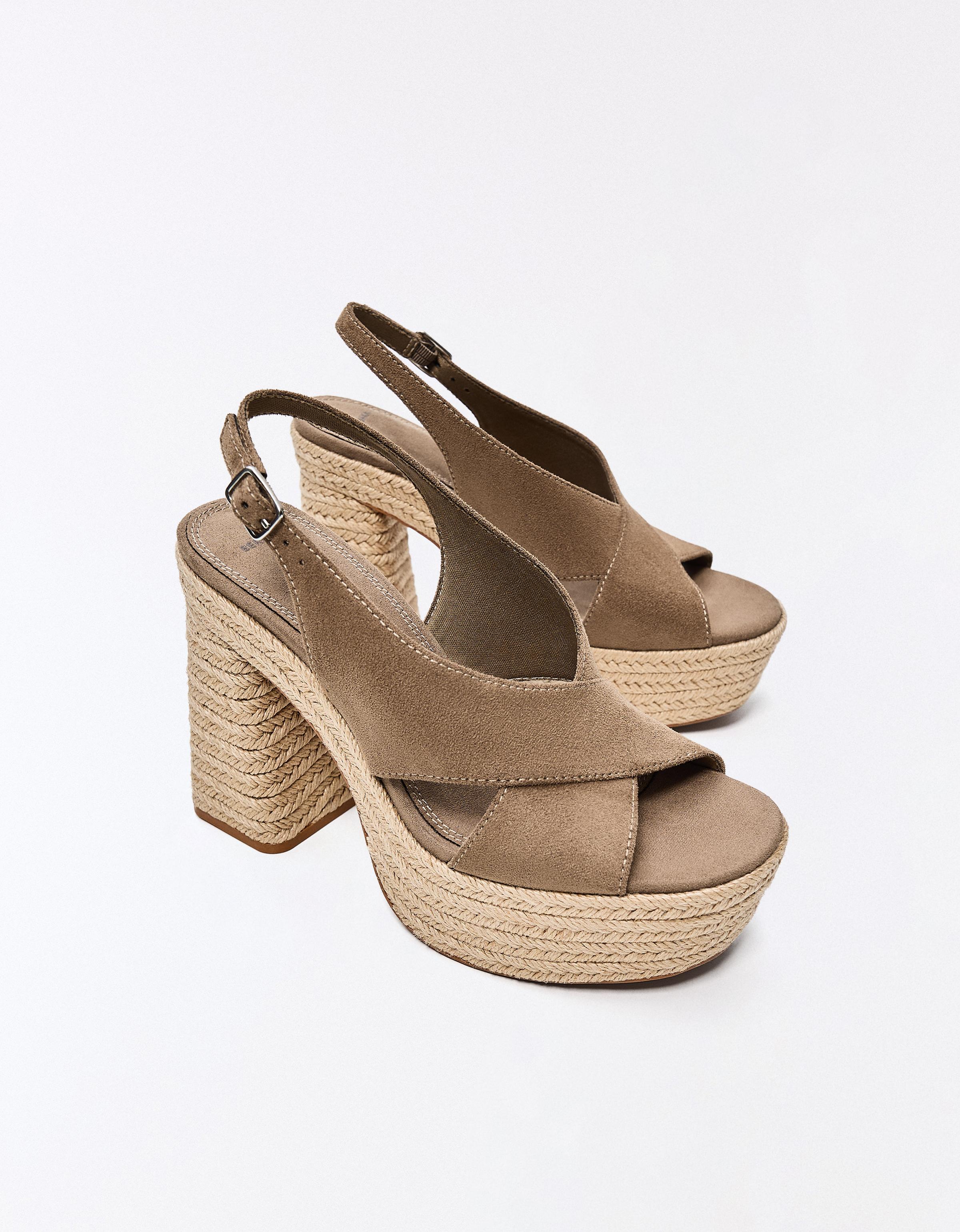 Jute platform heeled sandals — Brown