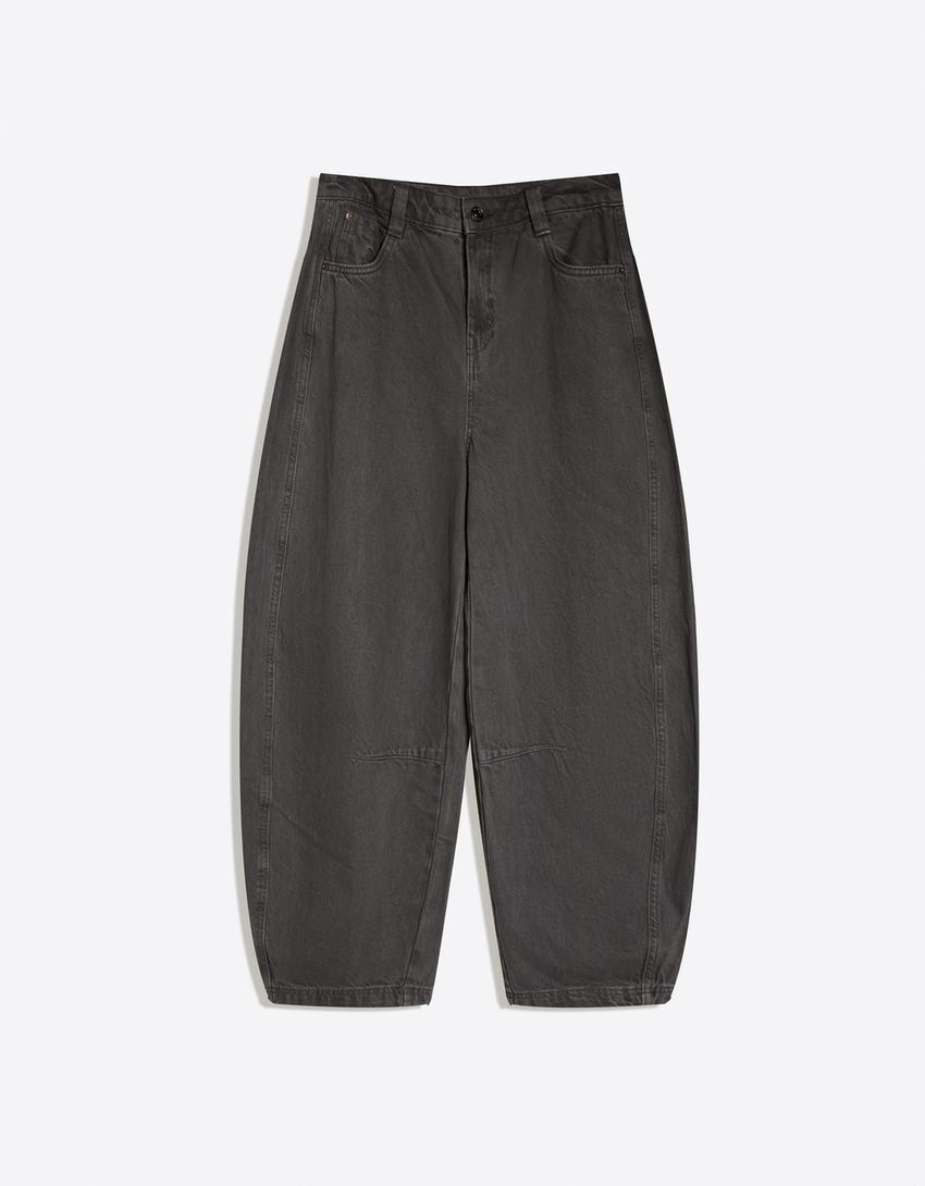 Cropped barrel trousers-Grey
