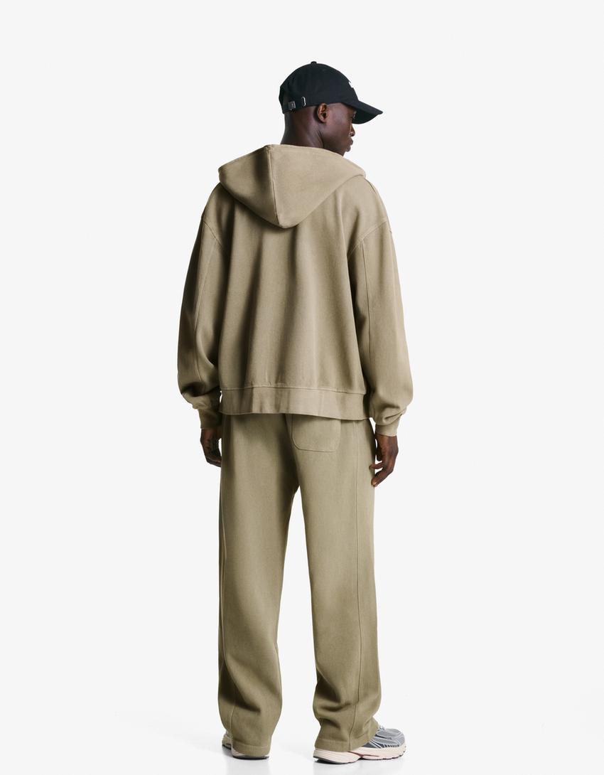 Faded-effect piqué trousers-Stone-1