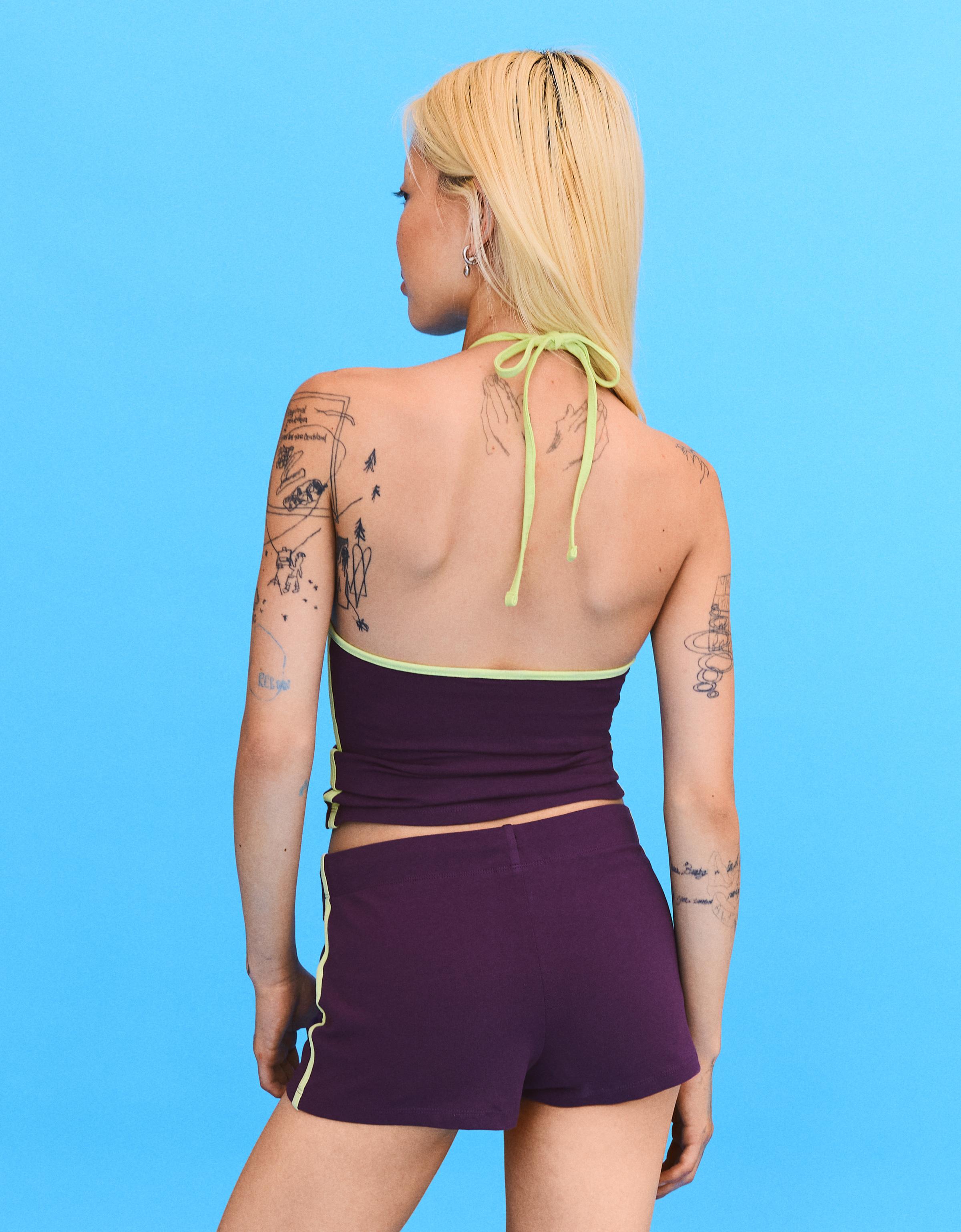 Contrast print halter top — Violet