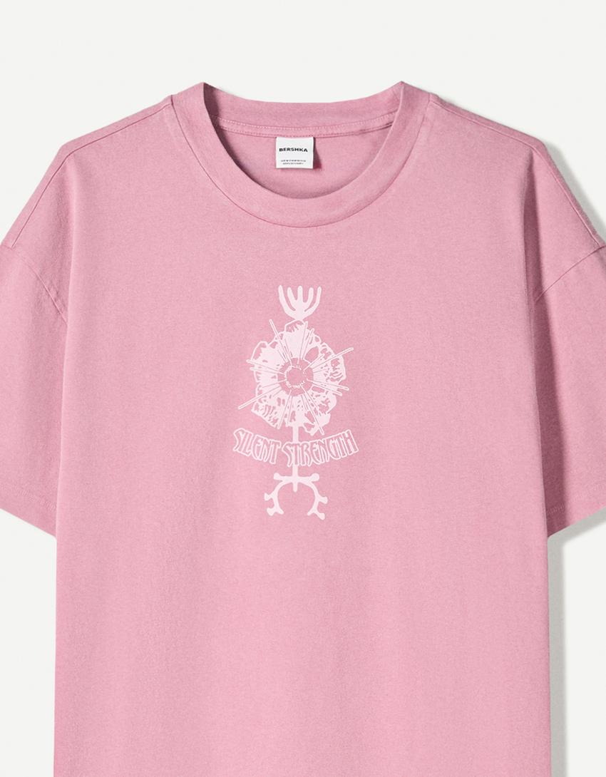 T-shirt manches courtes imprimé-Rose