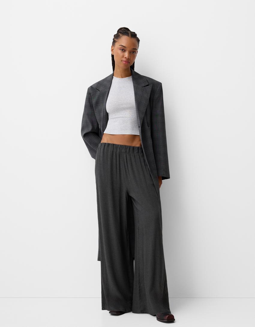 Wide-leg trousers-Dark grey-0