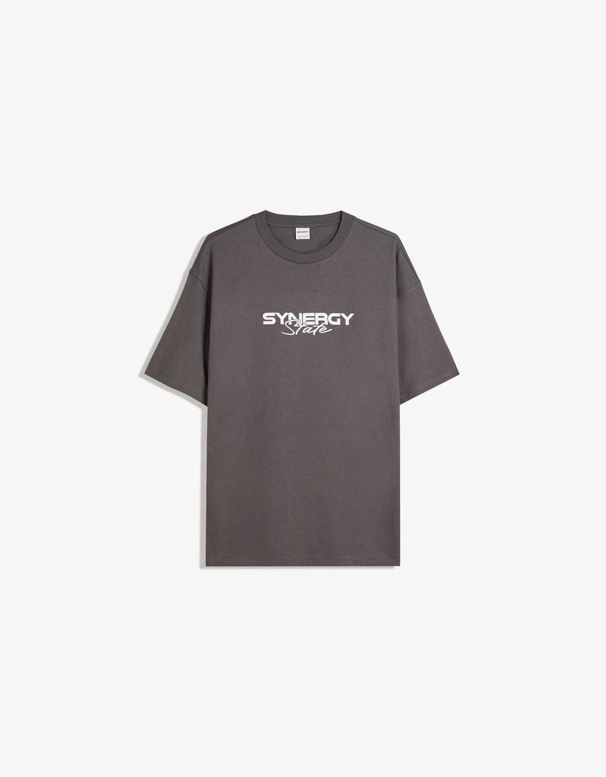 Short sleeve T-shirt with print-Dark grey