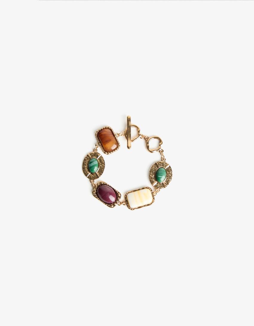 Pulseira de pedras-Dourado-3