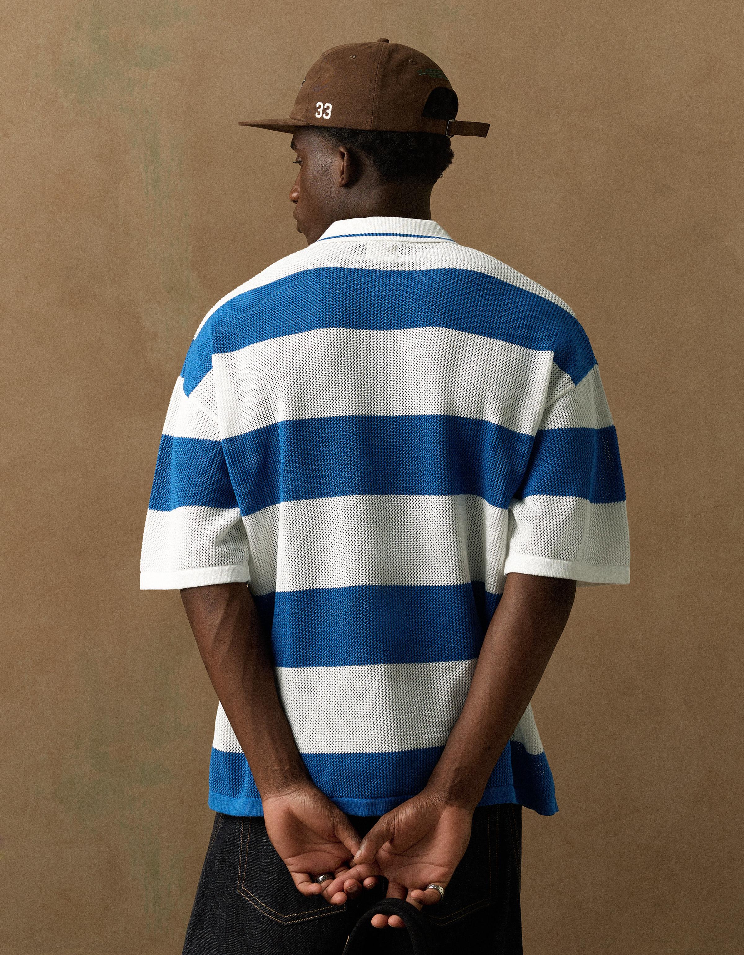 Mesh patch polo shirt — Blue