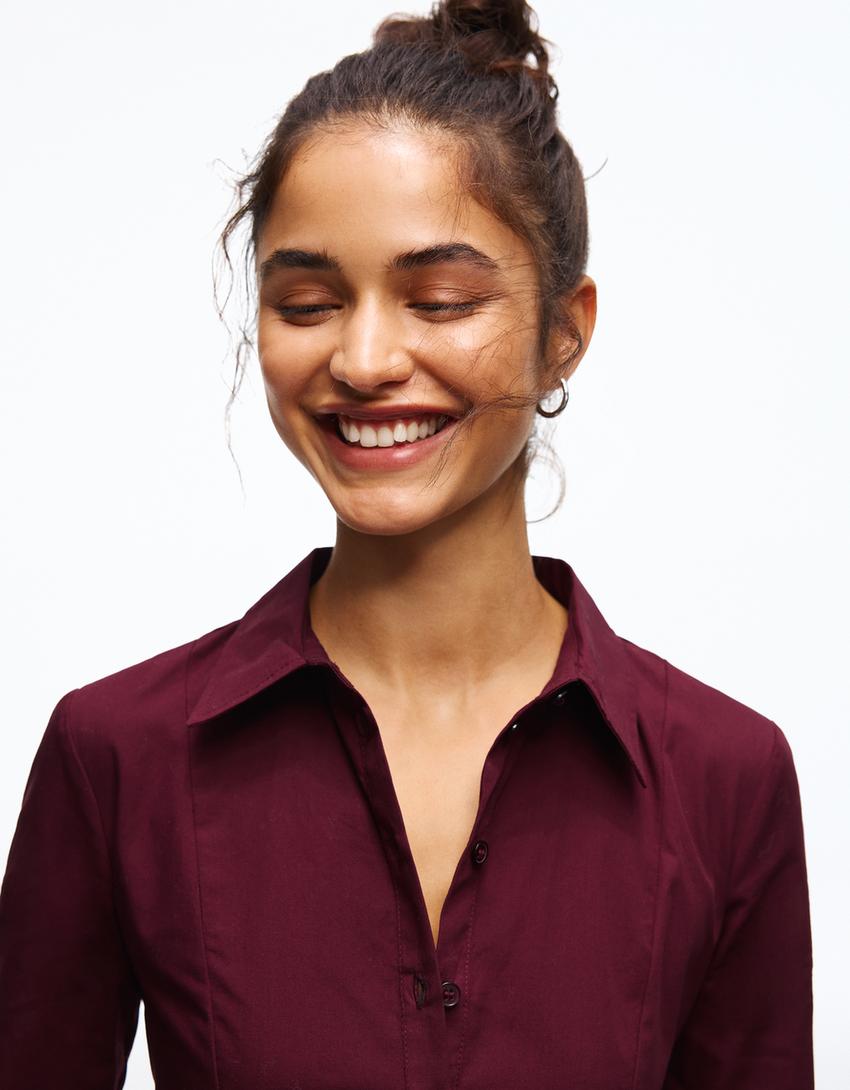 Chemise cintrée manches évasées-Grenat