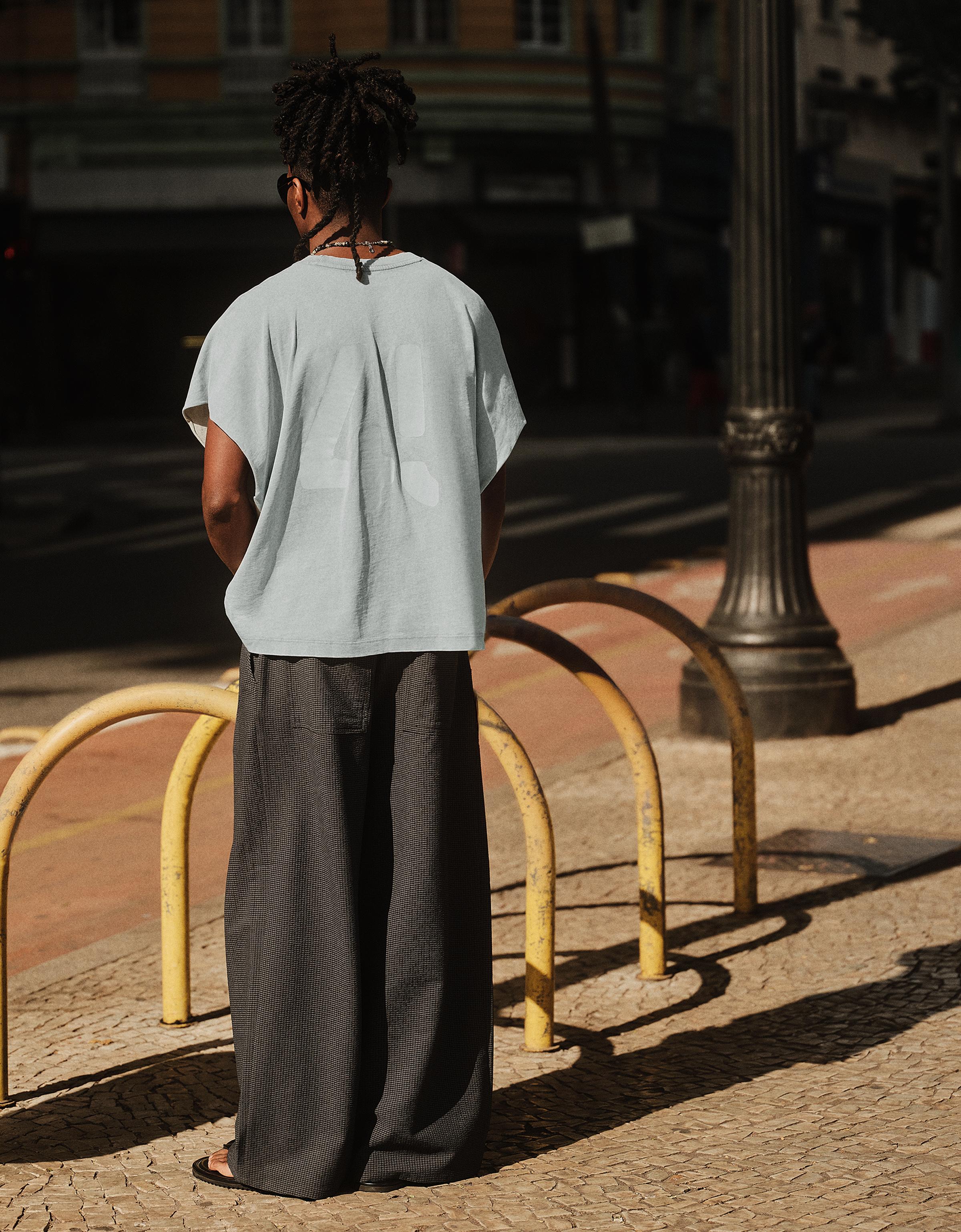 Oversize worker print T-shirt — Light blue