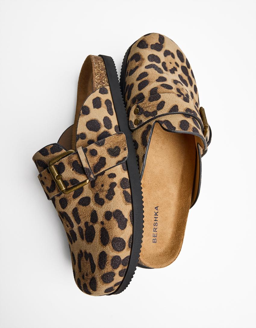 Tamanco fivela COURO animal print-Leopardo