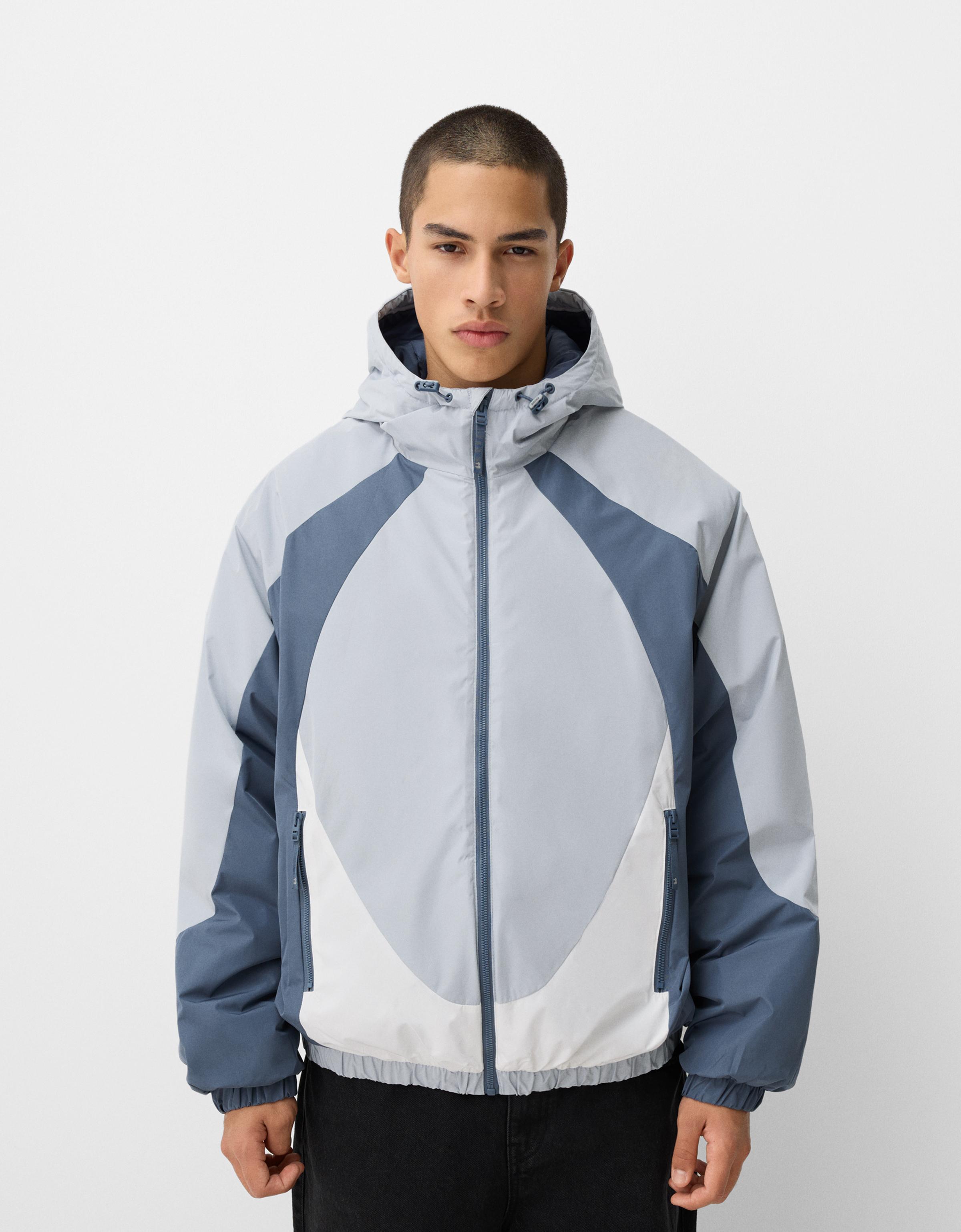 Bershka Steppjacke Mit Colour-Block Herren Xs Hellblau