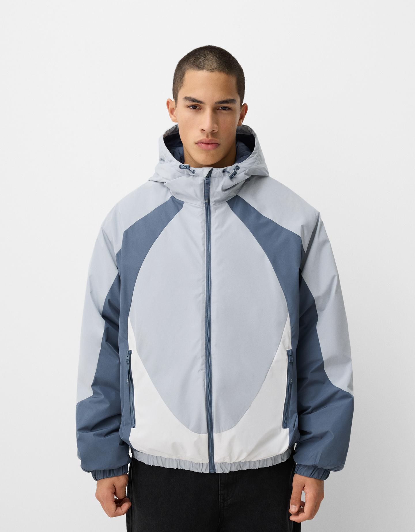 Bershka Cazadora Acolchada Color Block Hombre Xs Azul Claro