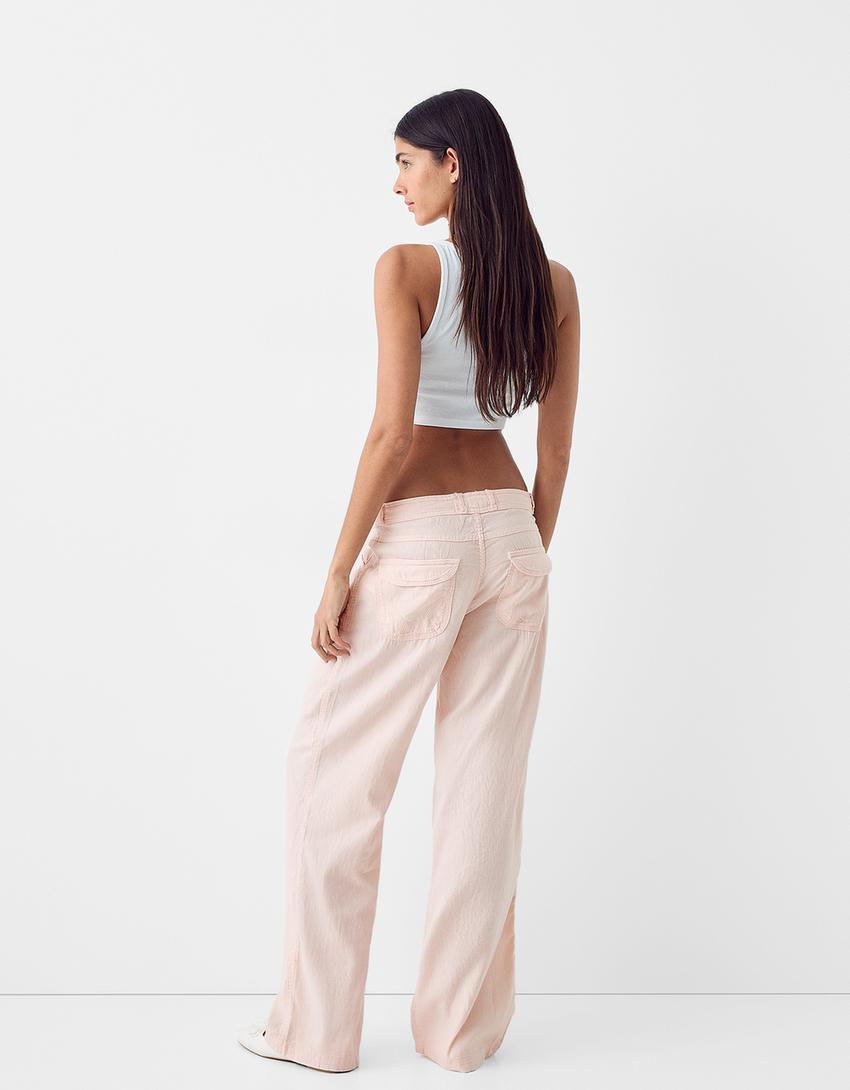 Calças fluidas rústicas-Rosa-2