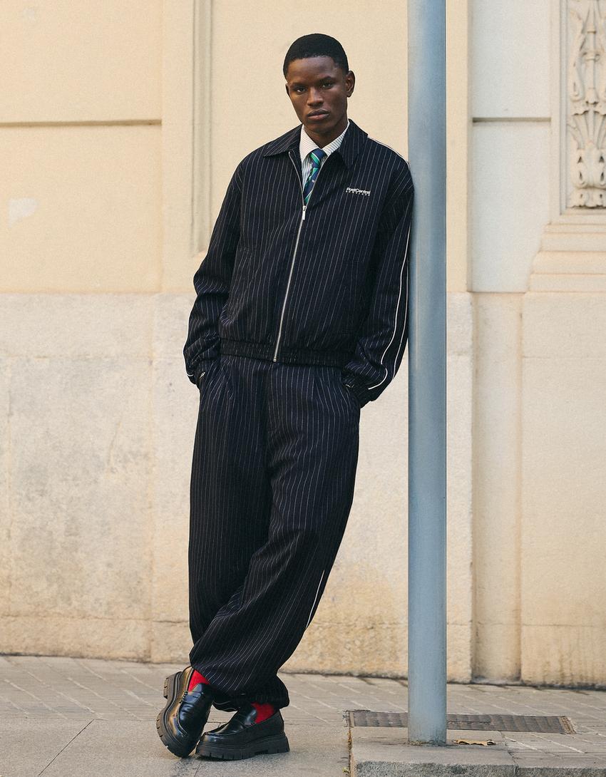 Jacke mit Reißverschluss und Nadelstreifen-Marinenblau