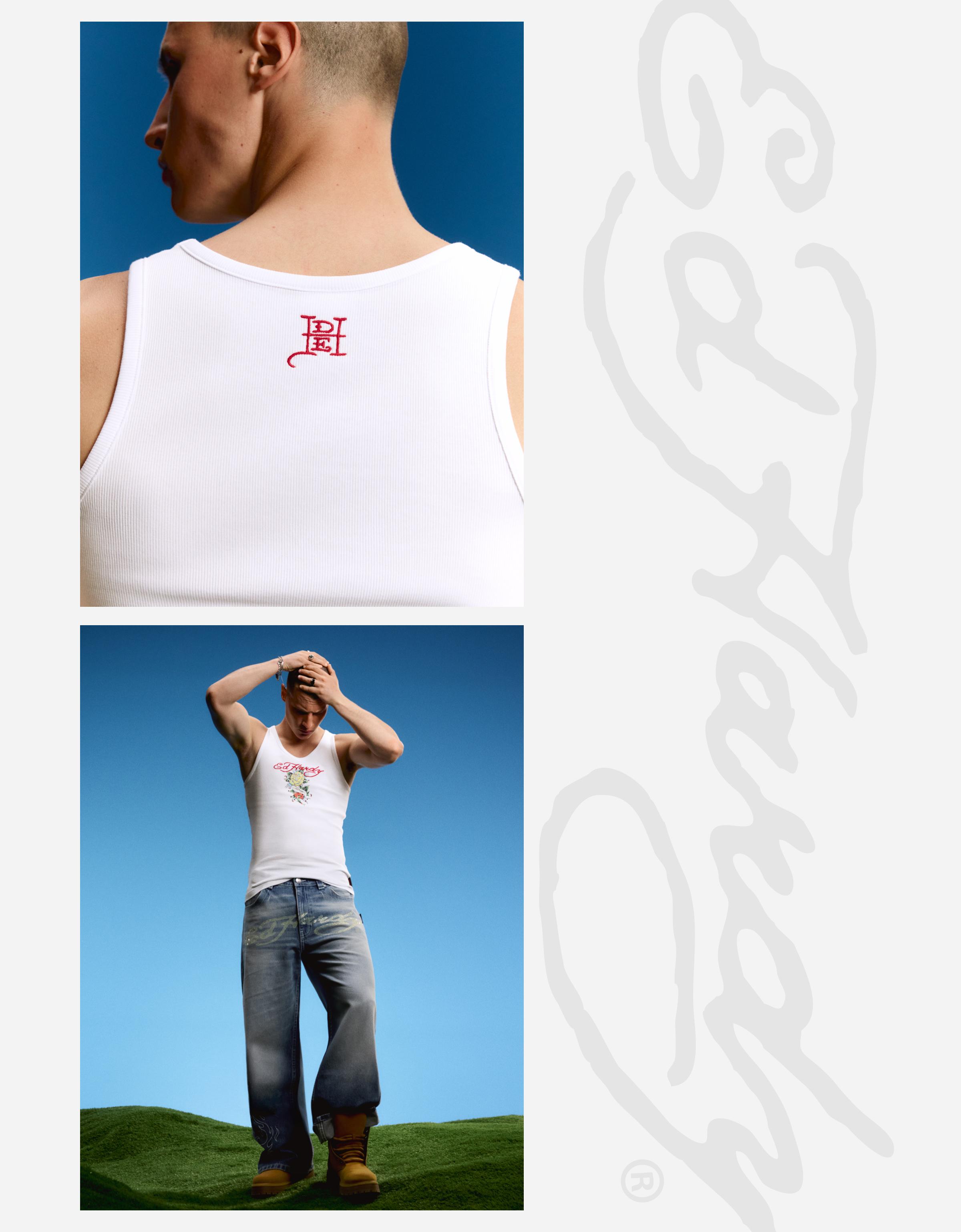 ED HARDY X BERSHKA print vest — White