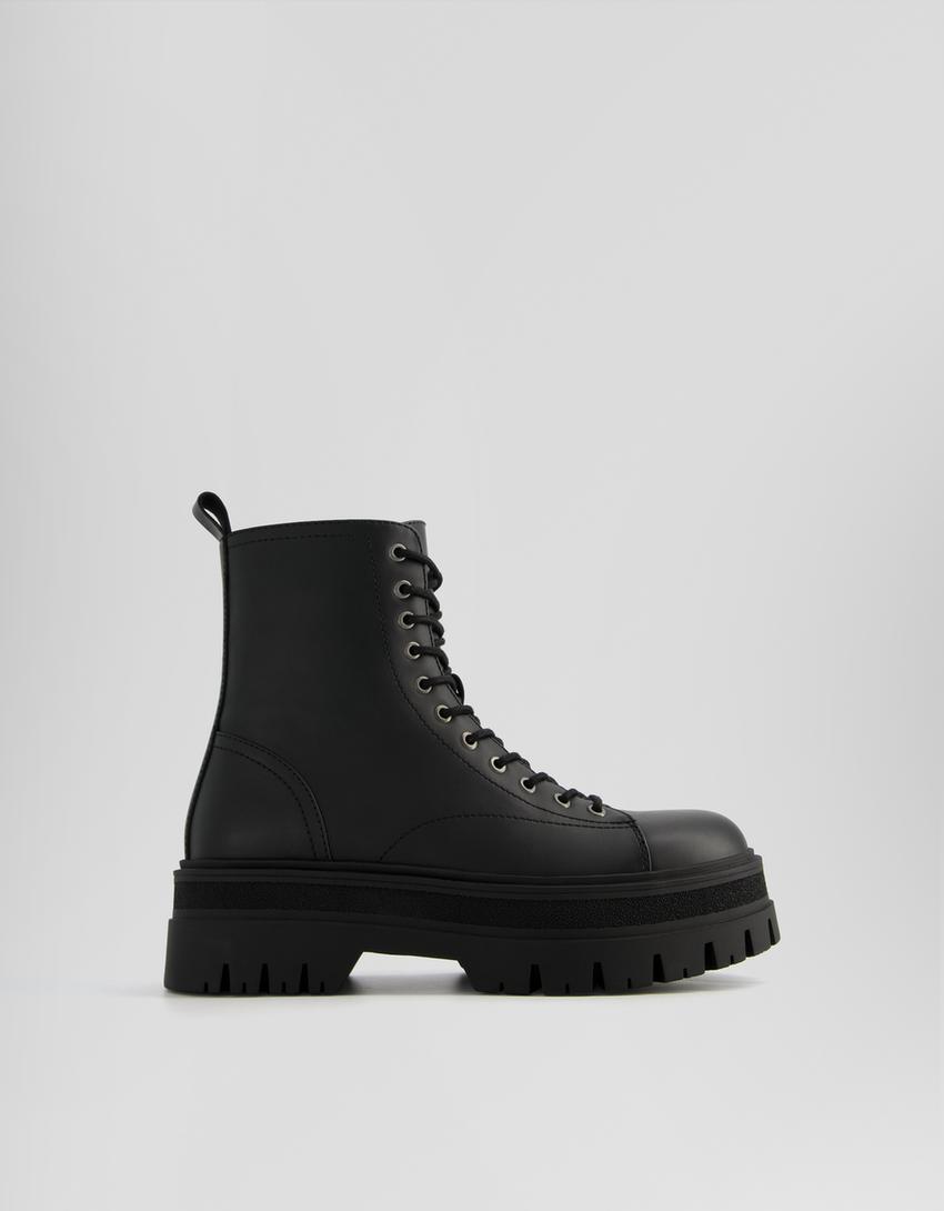 Bottines lacets semelle crantée-Noir-5