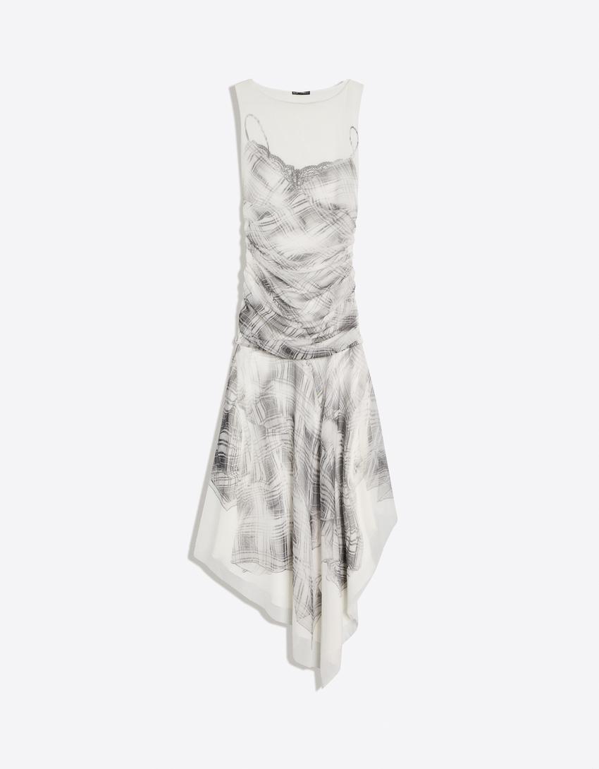Ruched tulle midi dress-Off white