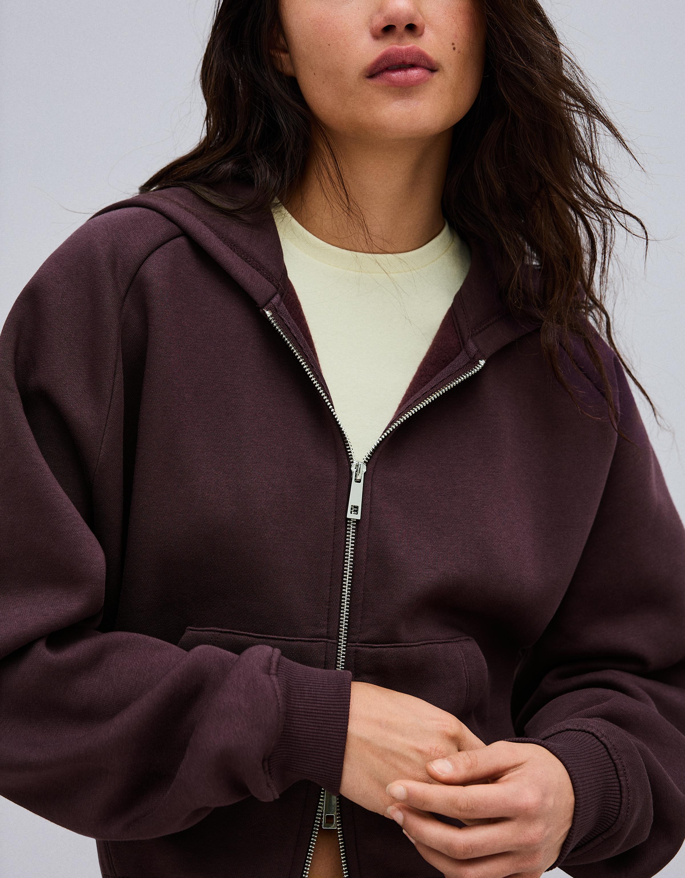 Zip-up plush hooded jacket — Violet