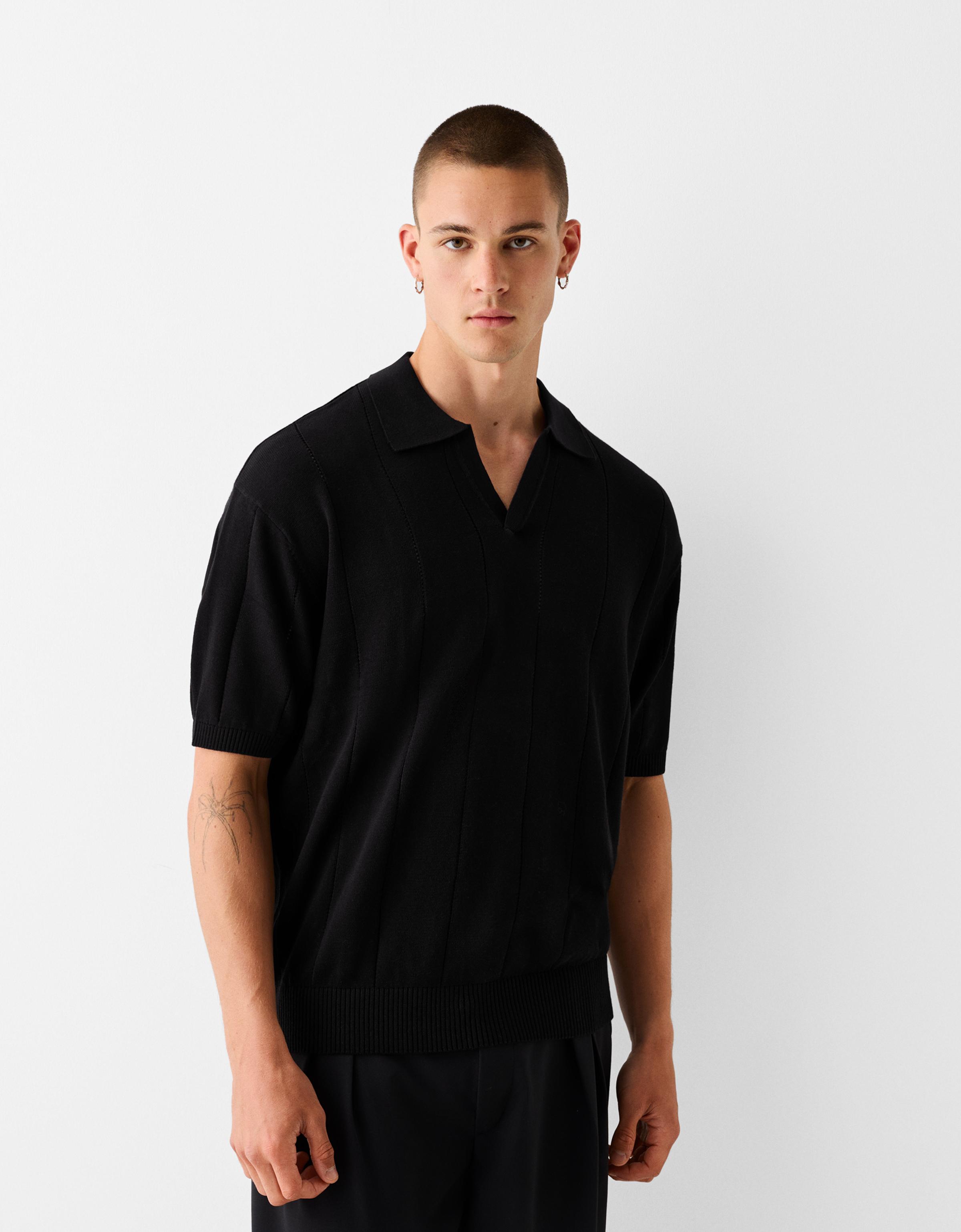 Bershka Poloshirt Mit Kurzen Ärmeln Und Strukturmuster Herren Xs Schwarz