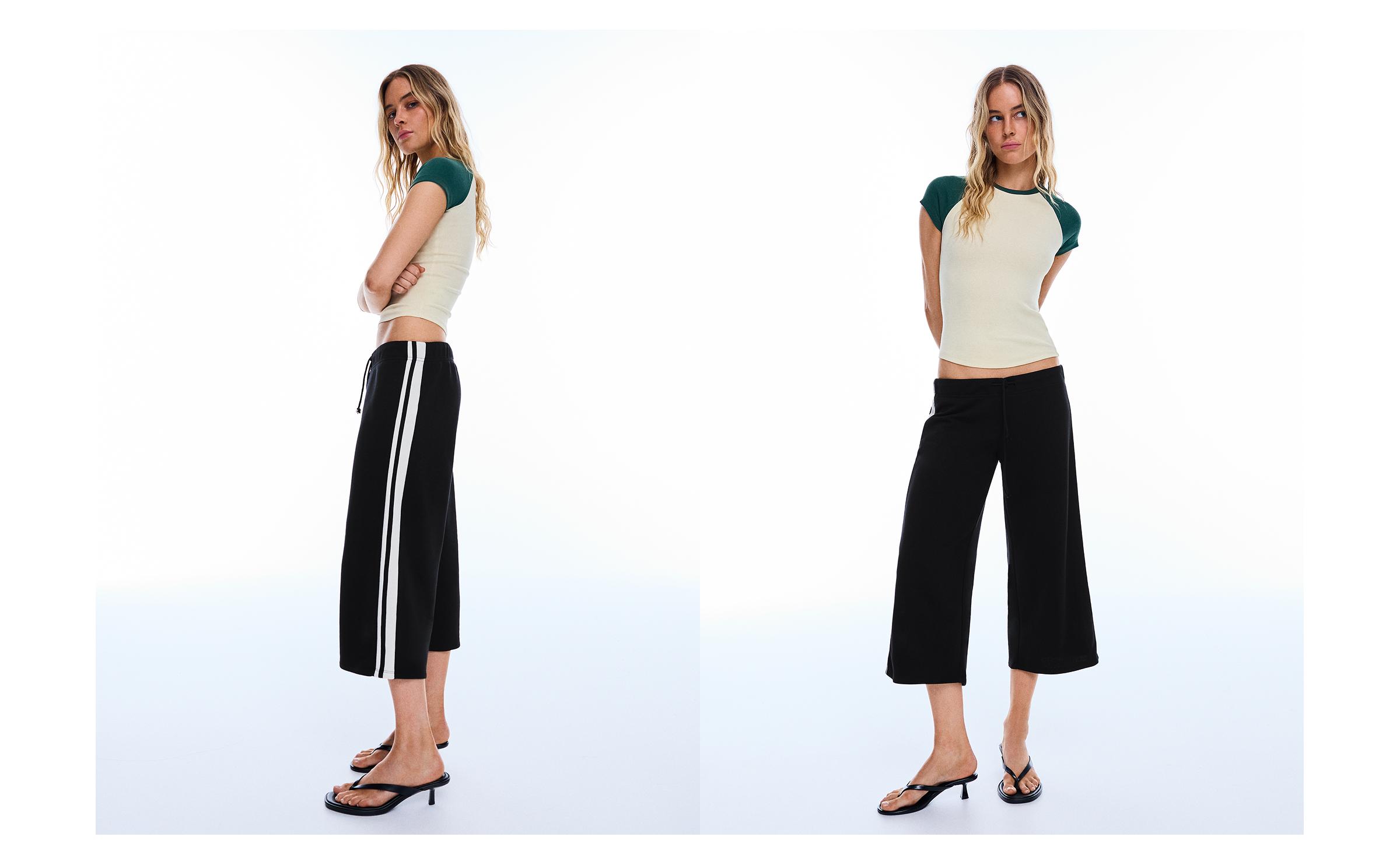 Plush capris with side stripe — Black