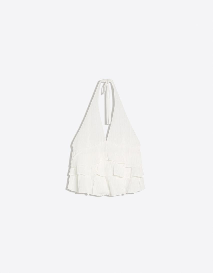 Ruffle halter top-White