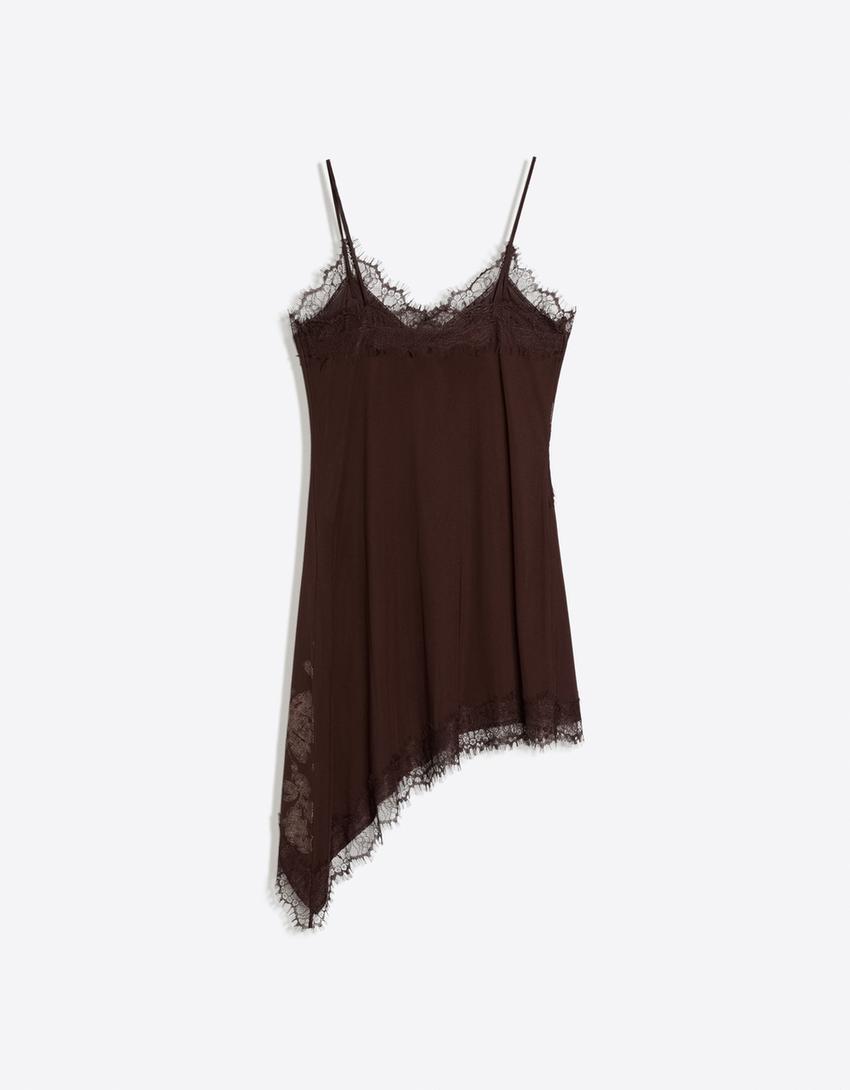 Rochie mini tul dantelă-Ciocolată