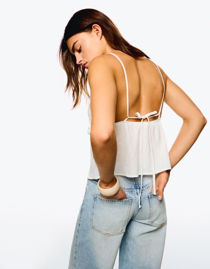 Strappy rustic top-White-1