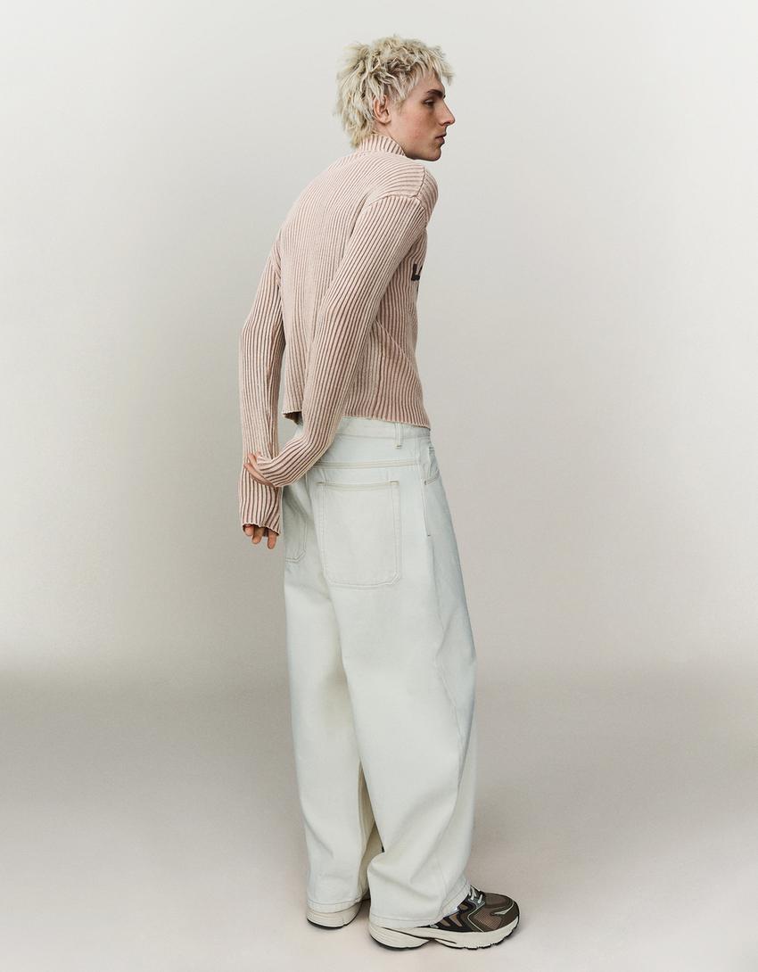 Printed zip-up jacket-Beige