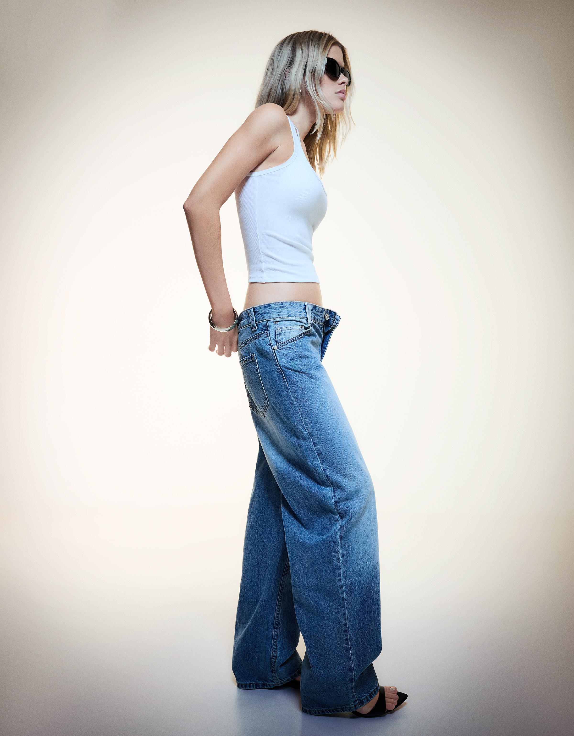 Bershka Baggy Barrel Jeans Damen 44 Ausgewaschenes Blau