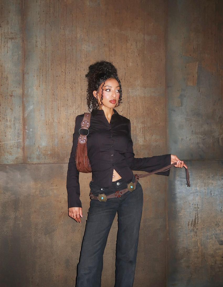 Fitted shirt with flared sleeves-Black