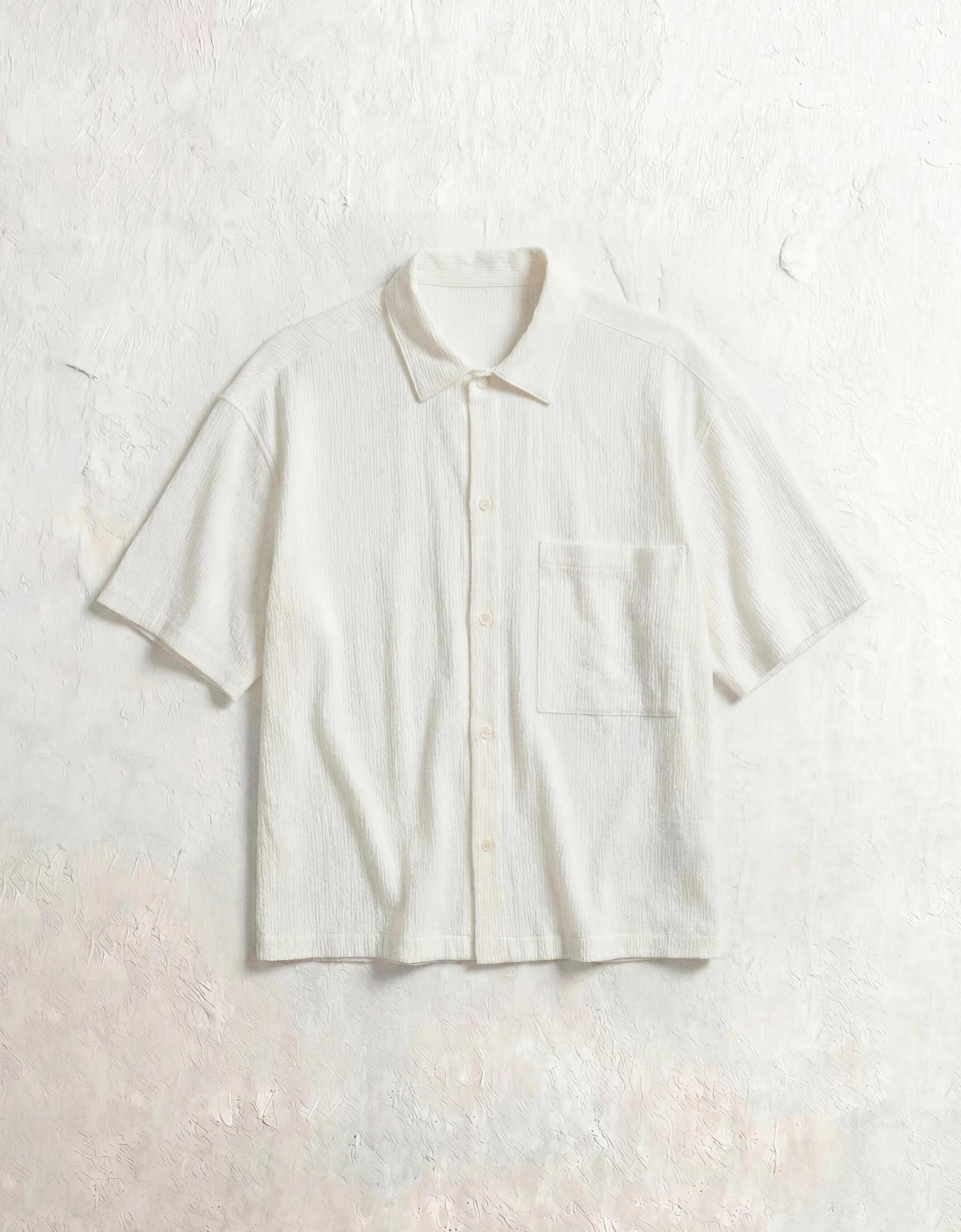 Pleated short sleeve boxy shirt — White