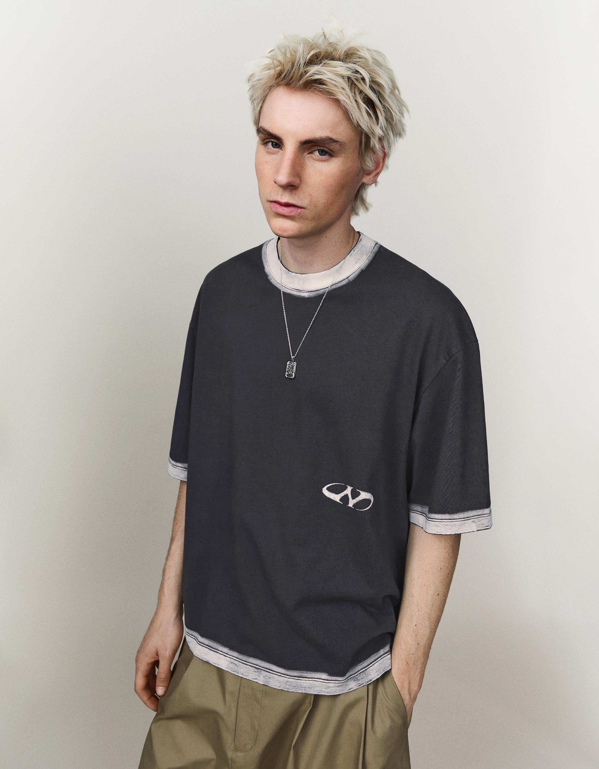 Camiseta Boxy Print Hombre Xl Gris Oscuro