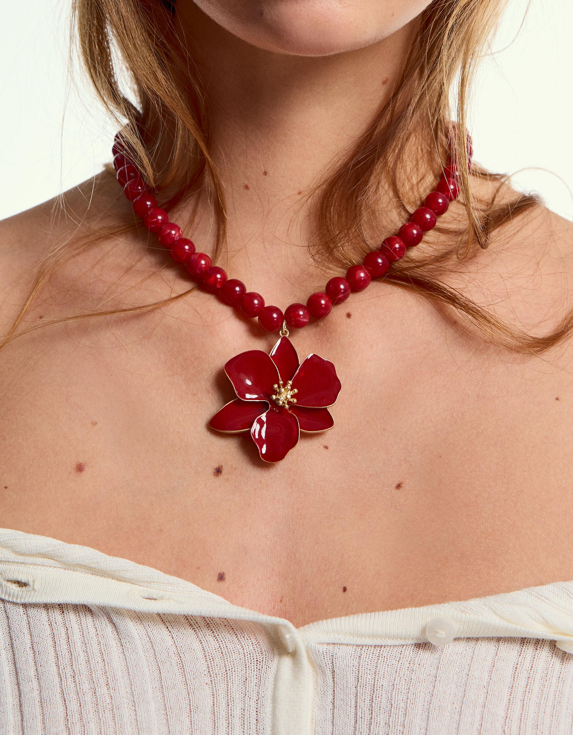 Bershka Blumenhalsband Damen Bordeaux