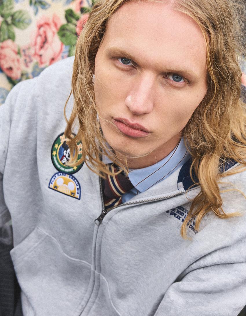 Sweat zippé court imprimé Disney-Gris