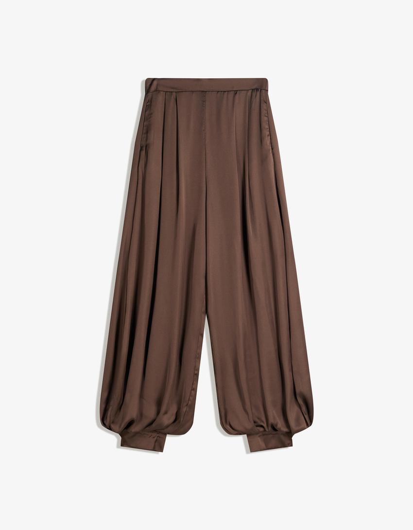 Sateen sarouel trousers-Brown