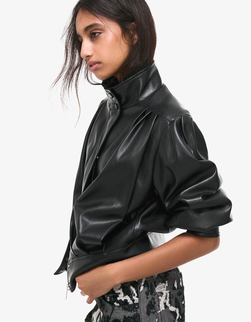 Cazadora efecto piel 80's-Negro