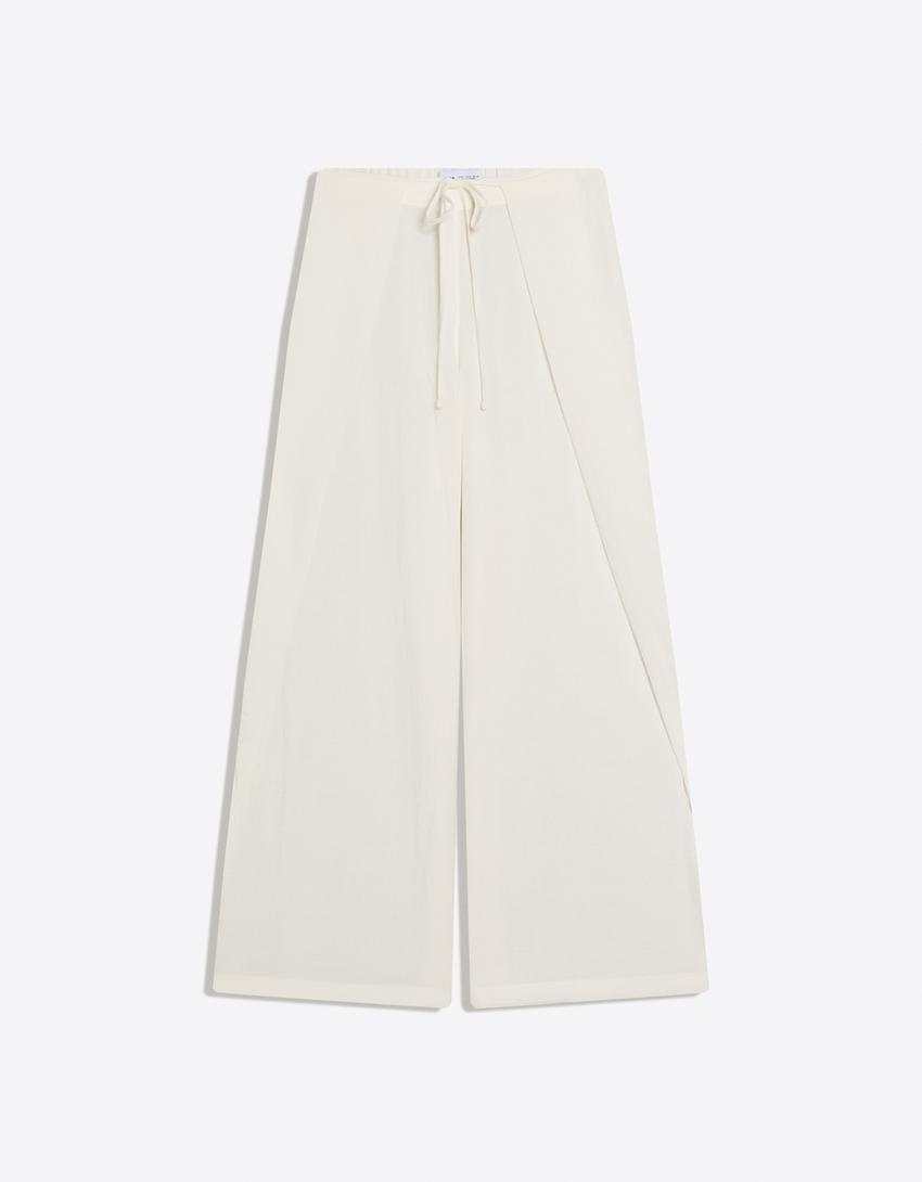Rustic wide-leg trousers with pleats-Off white