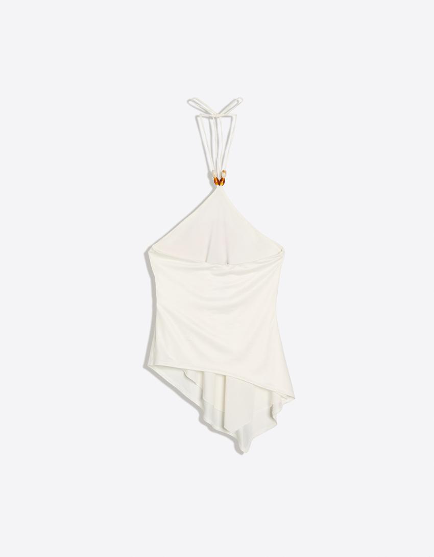 Top encolure américaine imprimé-Blanc cassé