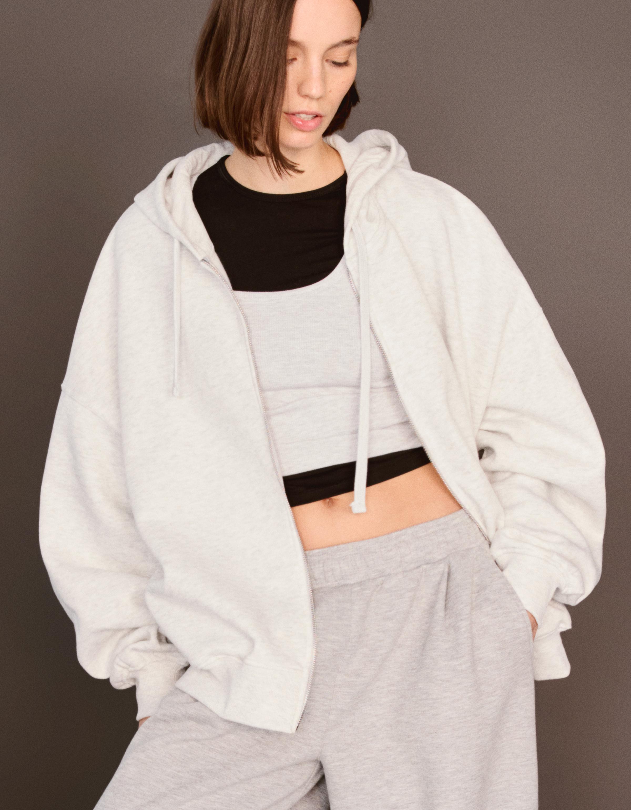 Bershka Hoodie Mit Reißverschluss Damen Xl Grau