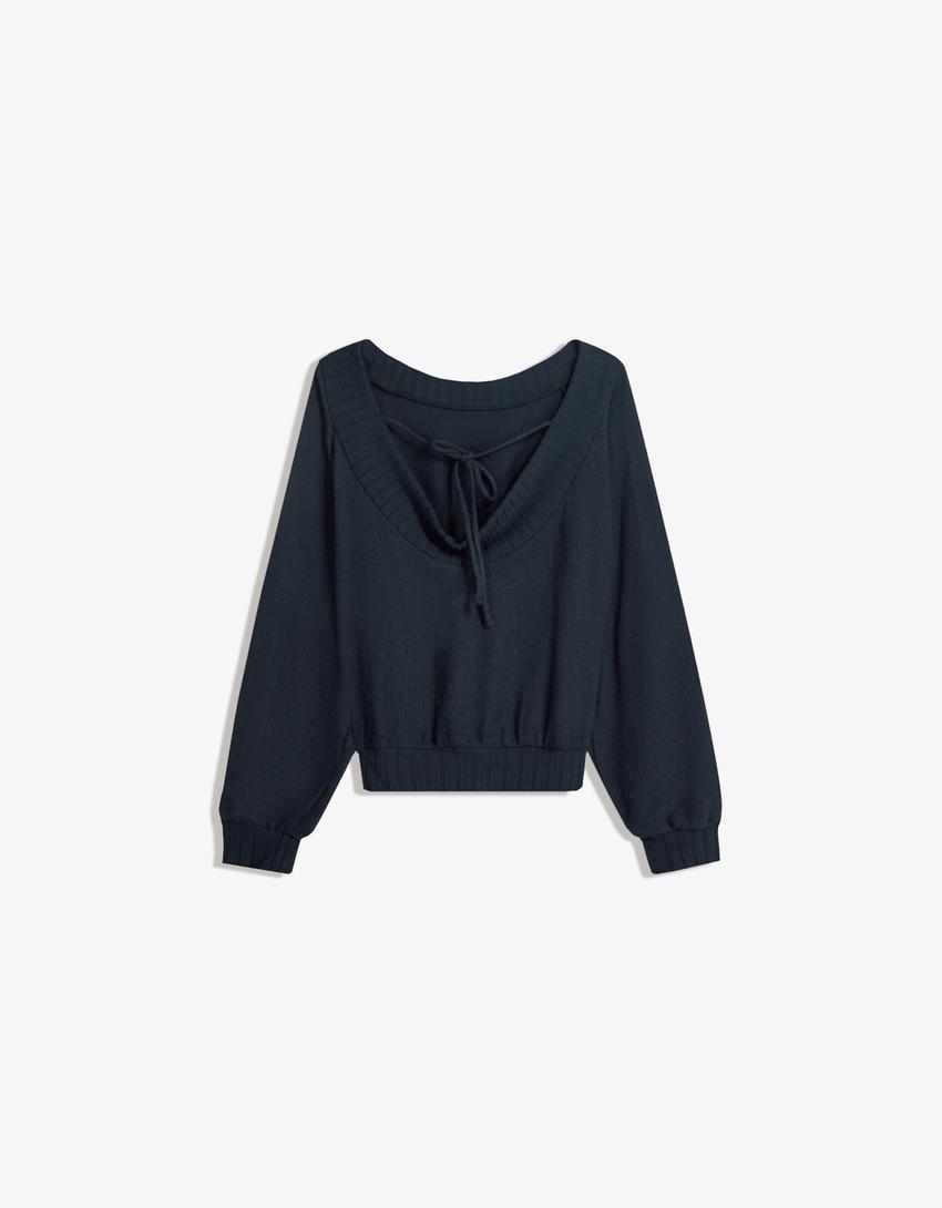 Open-back knit sweater-Navy