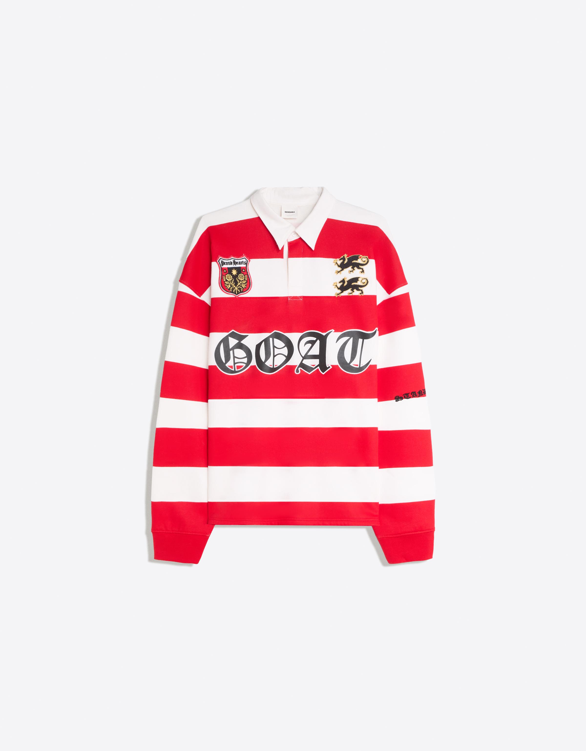 Striped print long sleeve polo shirt — Red