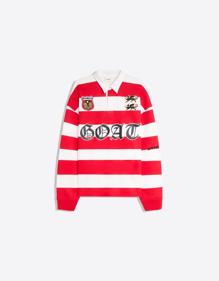 Polo manga larga rayas print-Rojo