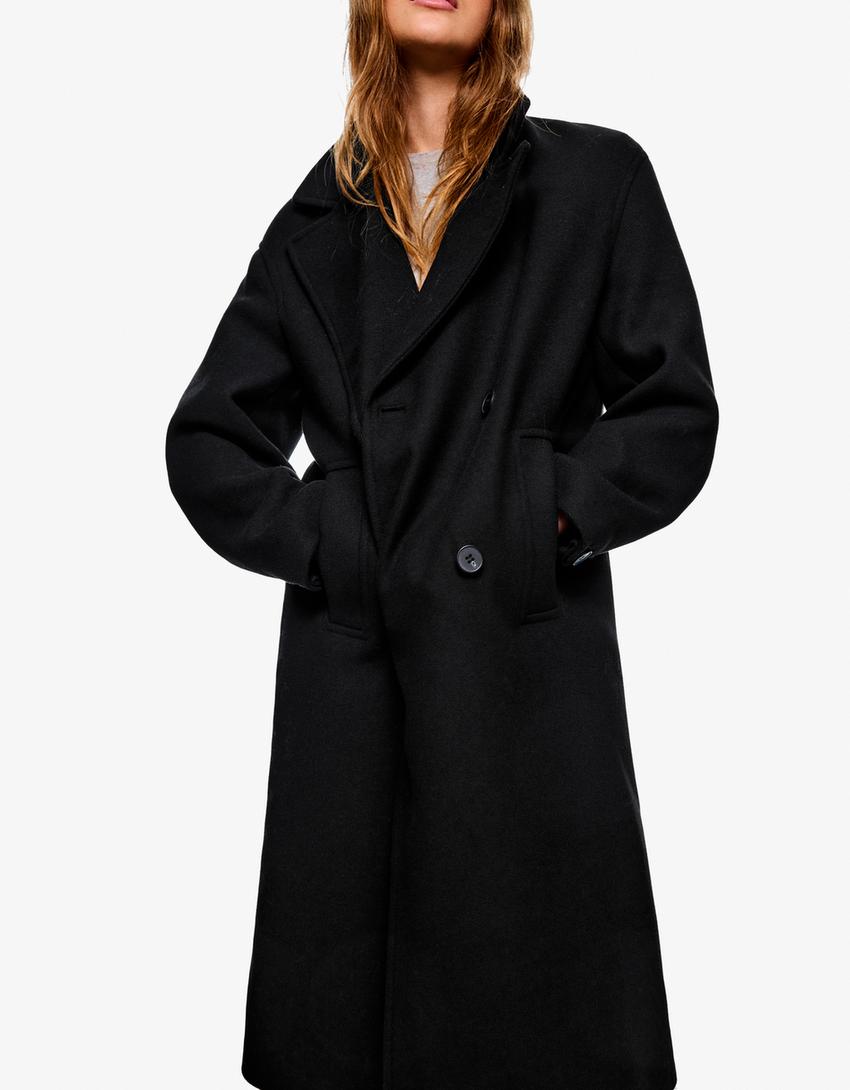 Long drop-shoulder coat-Black