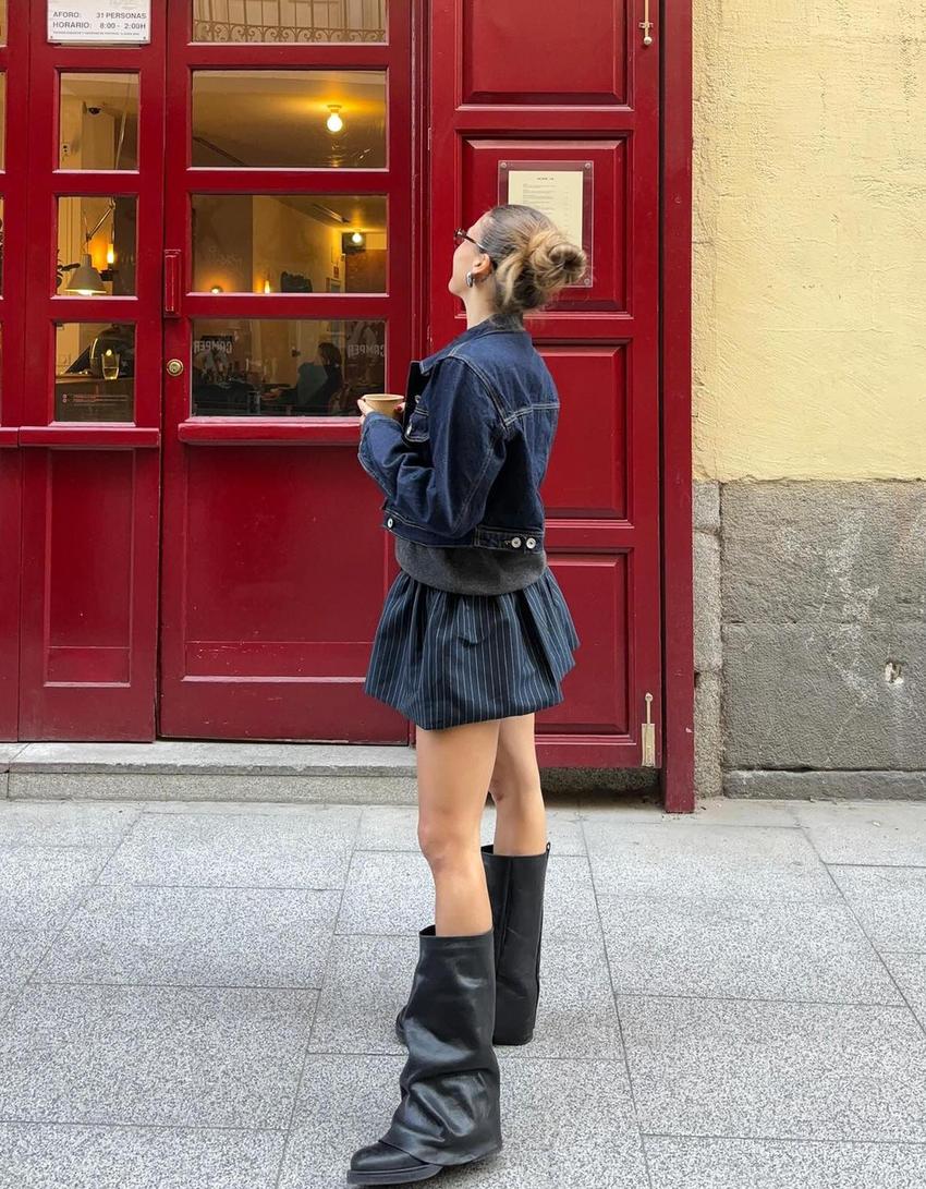 Veste en jean courte-Marine-2