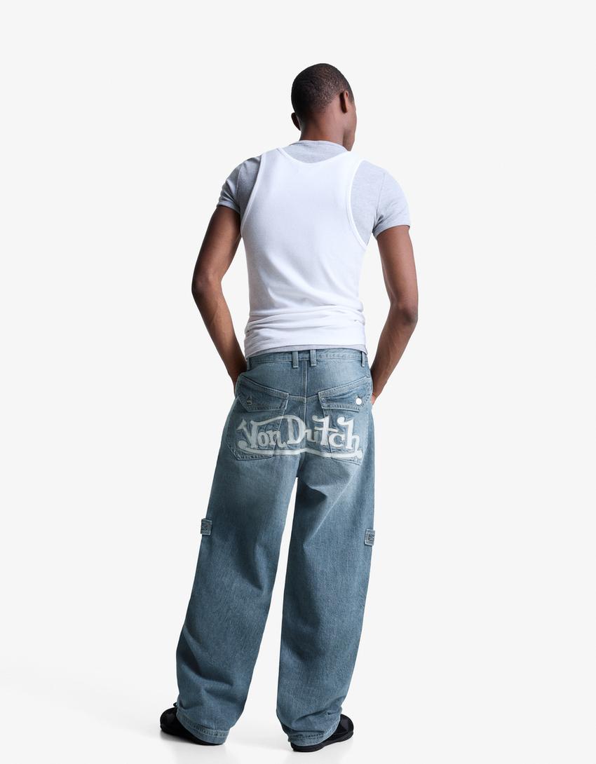 Embroidered Von Dutch jeans-Light blue