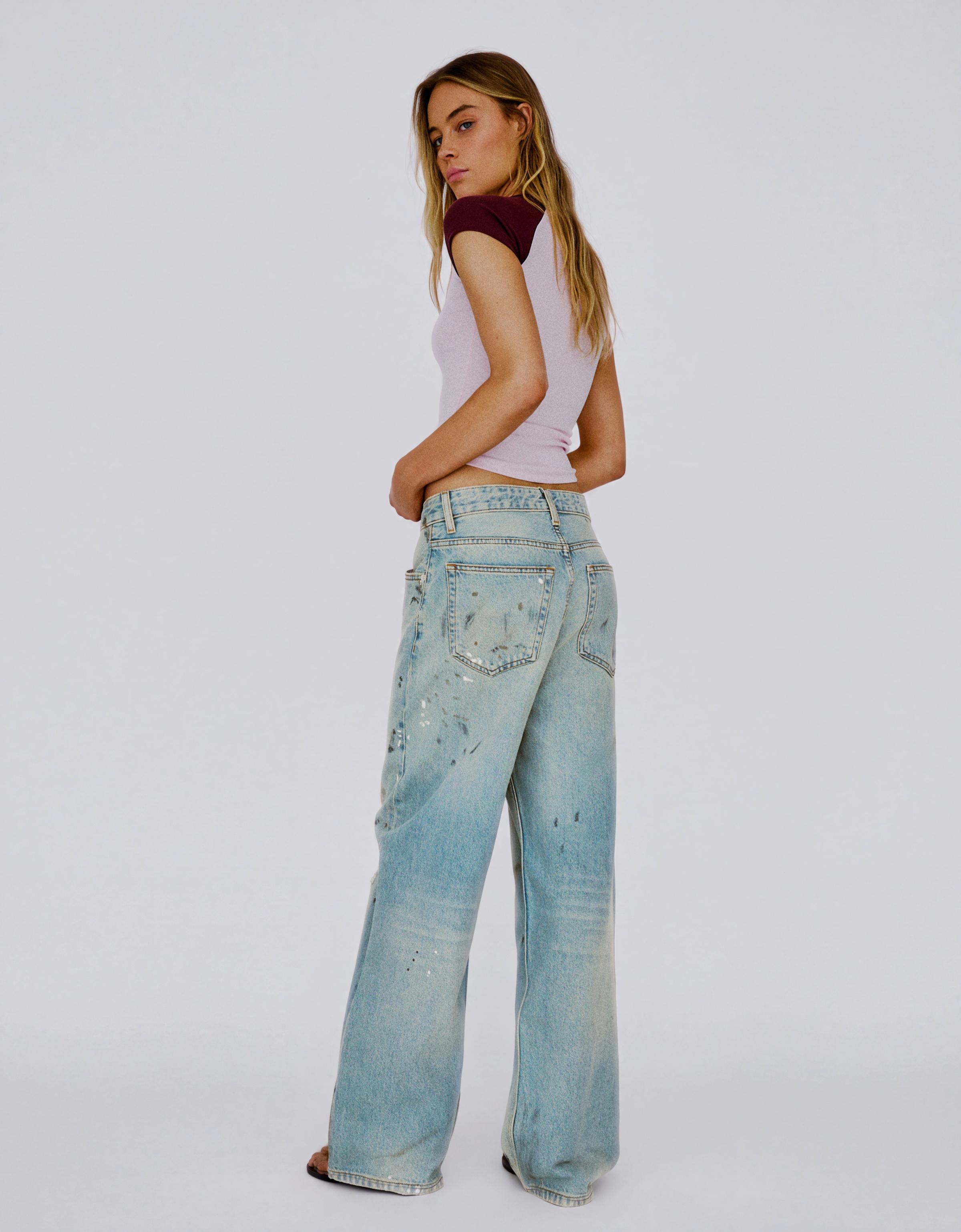 Loose fit paint-effect jeans — Light blue