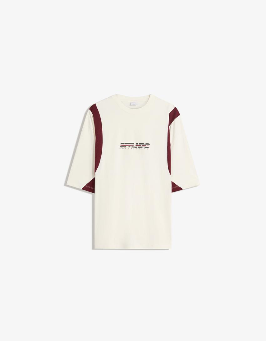 Camiseta manga corta boxy print-Blanco roto