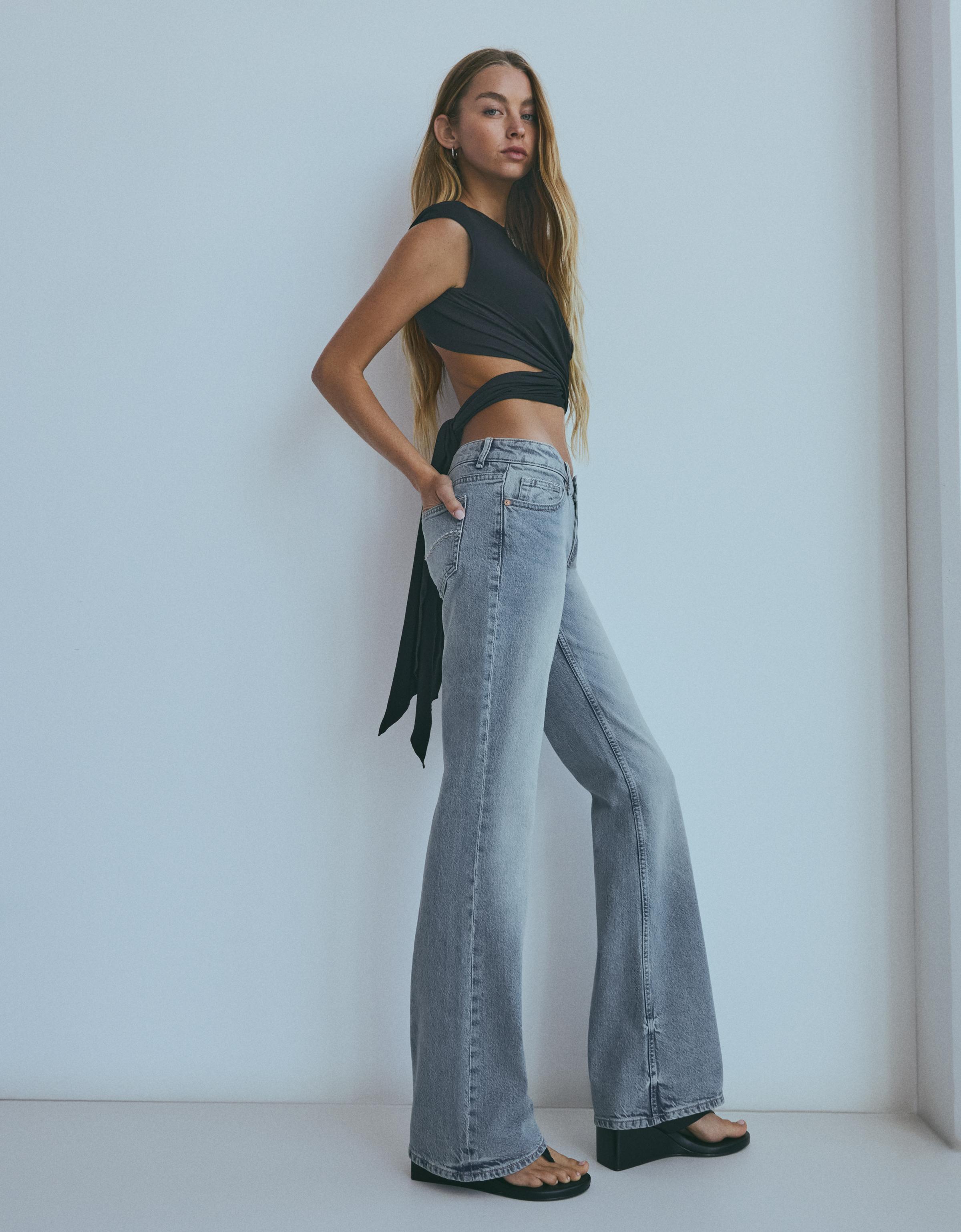 Bershka Jeans Bootcut Tiro Bajo Mujer Azul