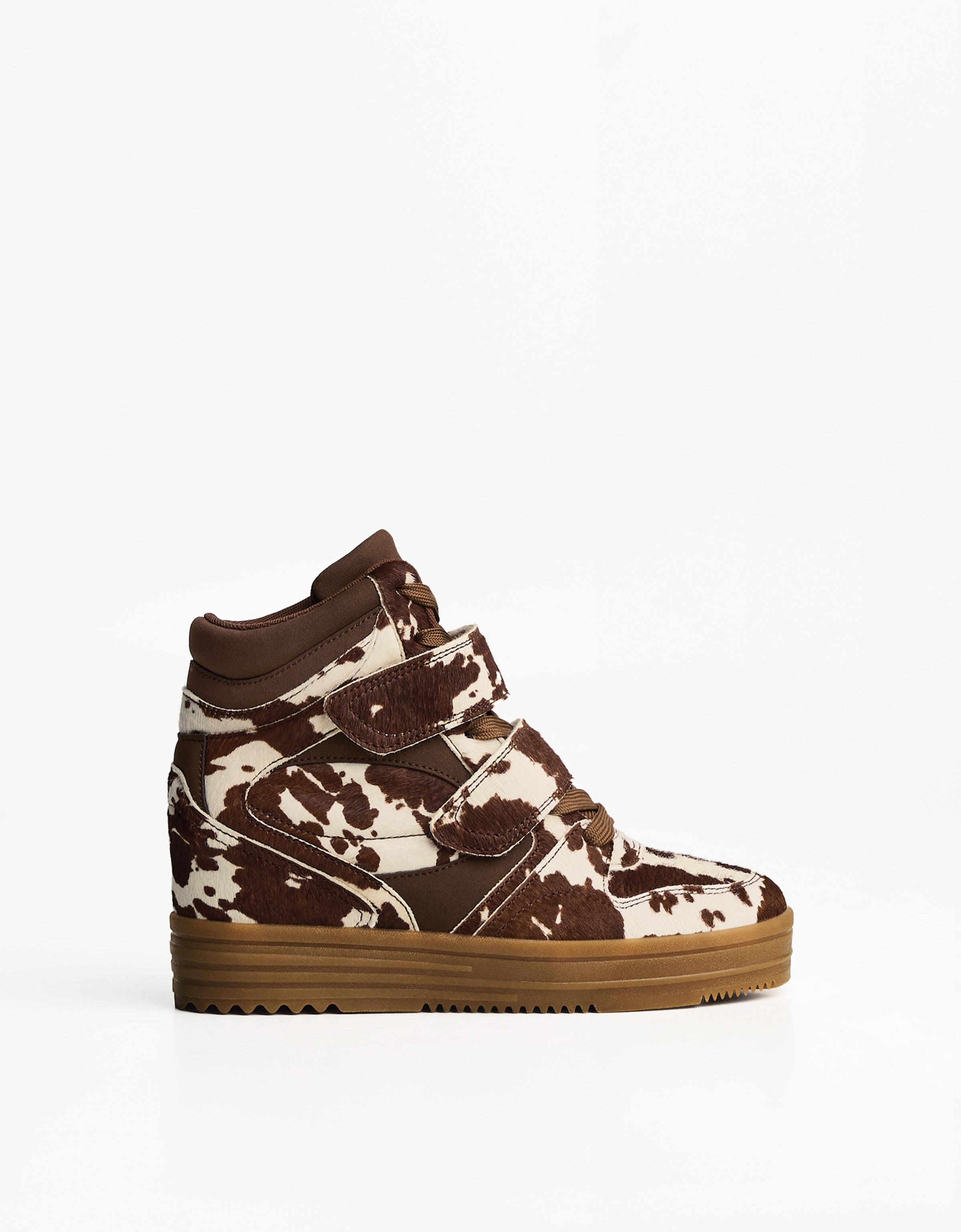 Bershka Stiefeletten Aus Leder Mit Keilabsatz Und Animalprint Damen 36 Kombiniert